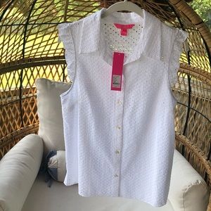 Lily Pulitzer White Sleeveless Eyelet Top